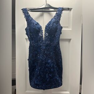 JVN by Jovani SIZE 2 Deep Blue Floral Mini Dress